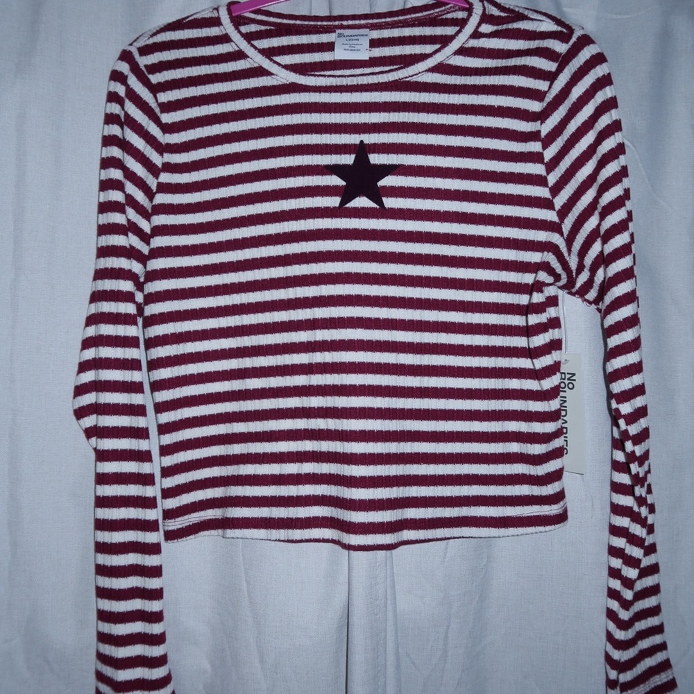 No Boundaries Ribbed Striped Top in Burgundy and White